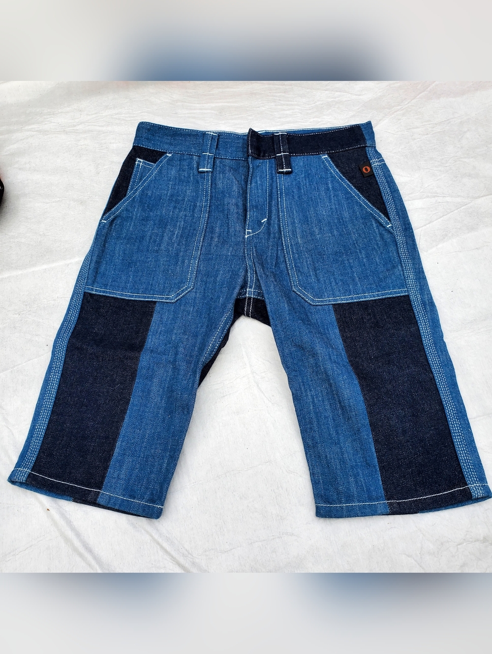 Chloe Two-Tone Blue Patchwork Denim Shorts